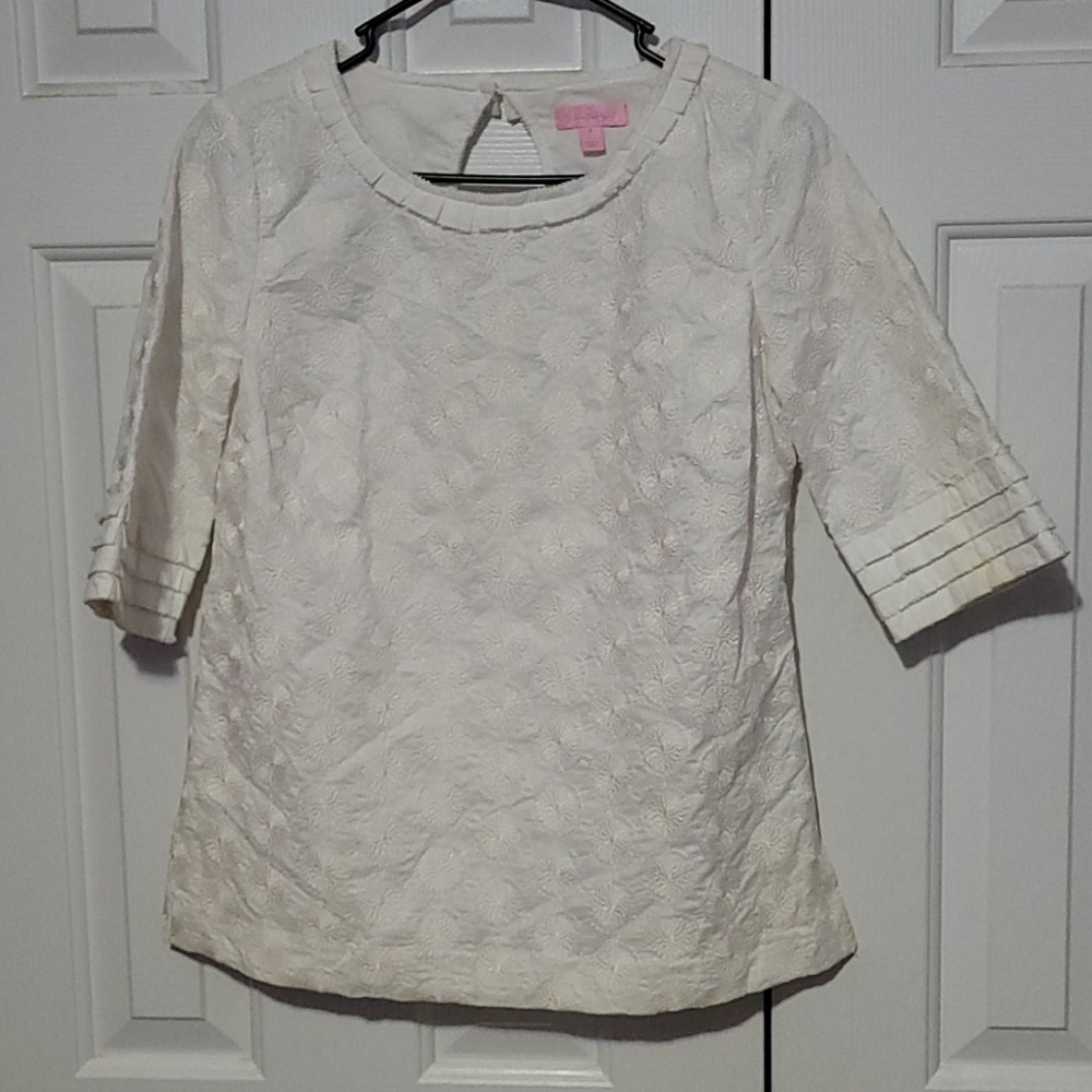 Lily pulitzer embroidered off white top